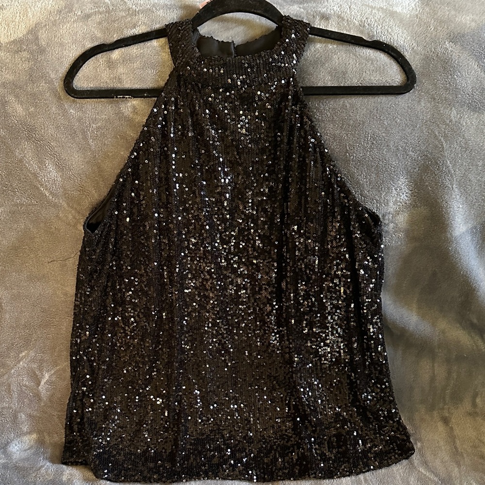 Cable & Gauge Black Sequin Halter Tank Top